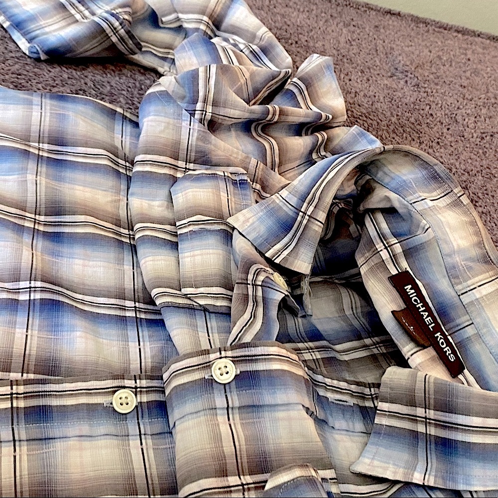 Gorgeous MKors blue, grey and white check button up | medium | tailor made✨